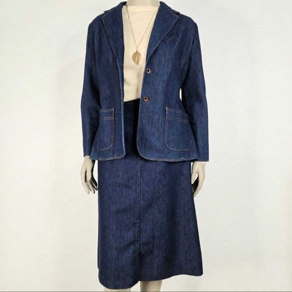Vintage 70s Denim Skirt Suit Mr Mort Western Two Piece USA Made